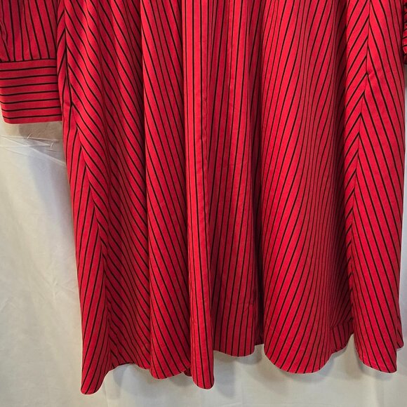 Glamour X Lane Bryant Button Up Dress 18 Red Black Pinstripe Elastic Waist - Picture 9 of 12